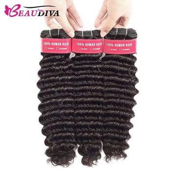 Beaudiva Deep Wave 10A Human Hair Bundles 3 Bundles with Closure Brazilian Human Hair Weaves